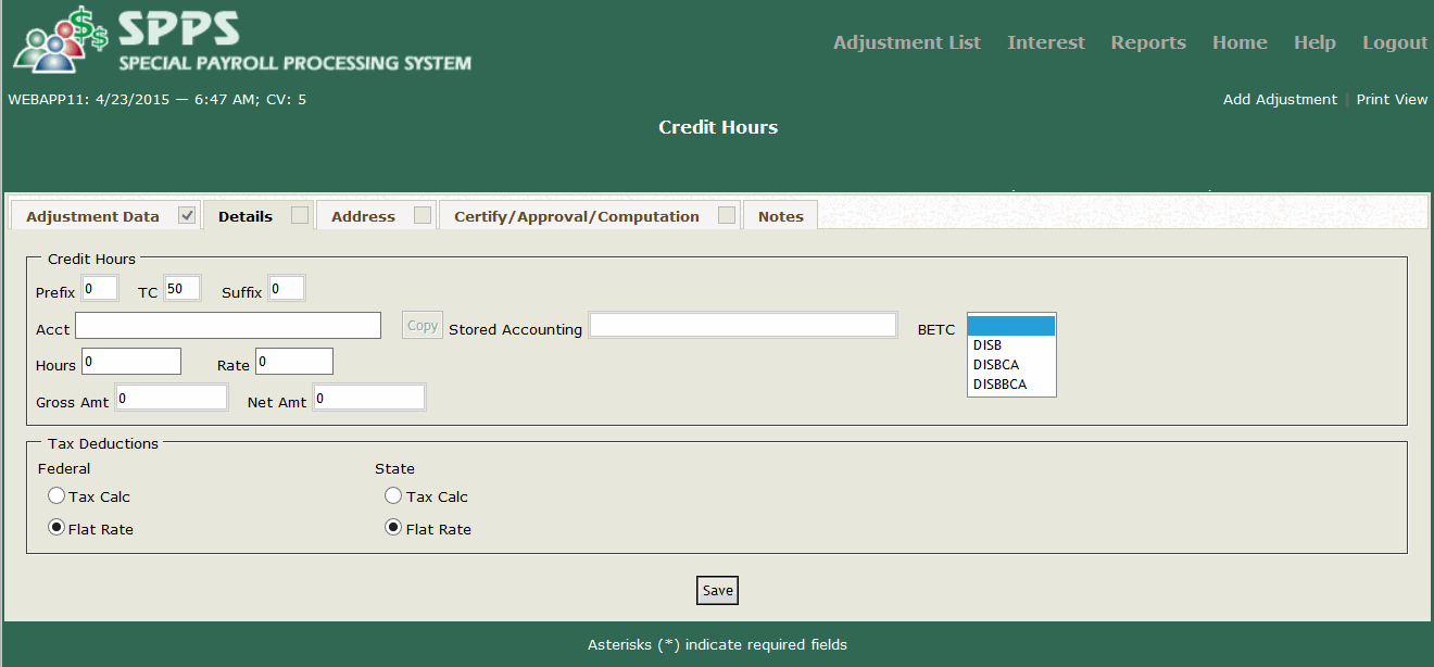 SPPS Web Credit Hours