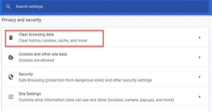 Clear browsing data in Privacy and security